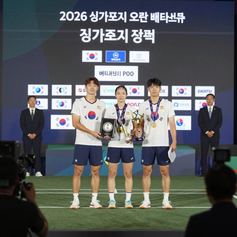 2026 싱가포르 오픈 배드민턴 우승자 시상식 장면